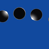 Phases of a Cover-Alls Total Solar Eclipse Decals displayed in sequence on a blue background, showing the moon covering the sun from left to right.