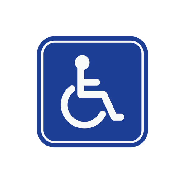 A blue Wheelchair Handicap Symbol Decal by Cover-Alls featuring a durable material with a white wheelchair symbol, indicating facilities for individuals with disabilities.