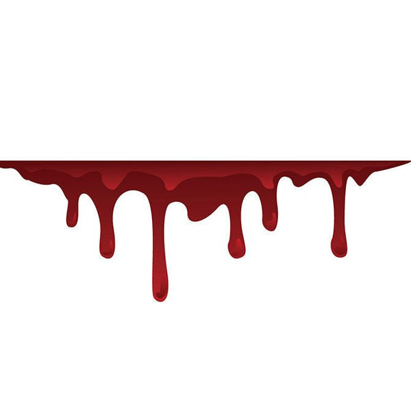 Graphic of red Bloody Drips Decal on a white background, resembling blood or paint with gory Halloween car decoration detail from Cover-Alls.