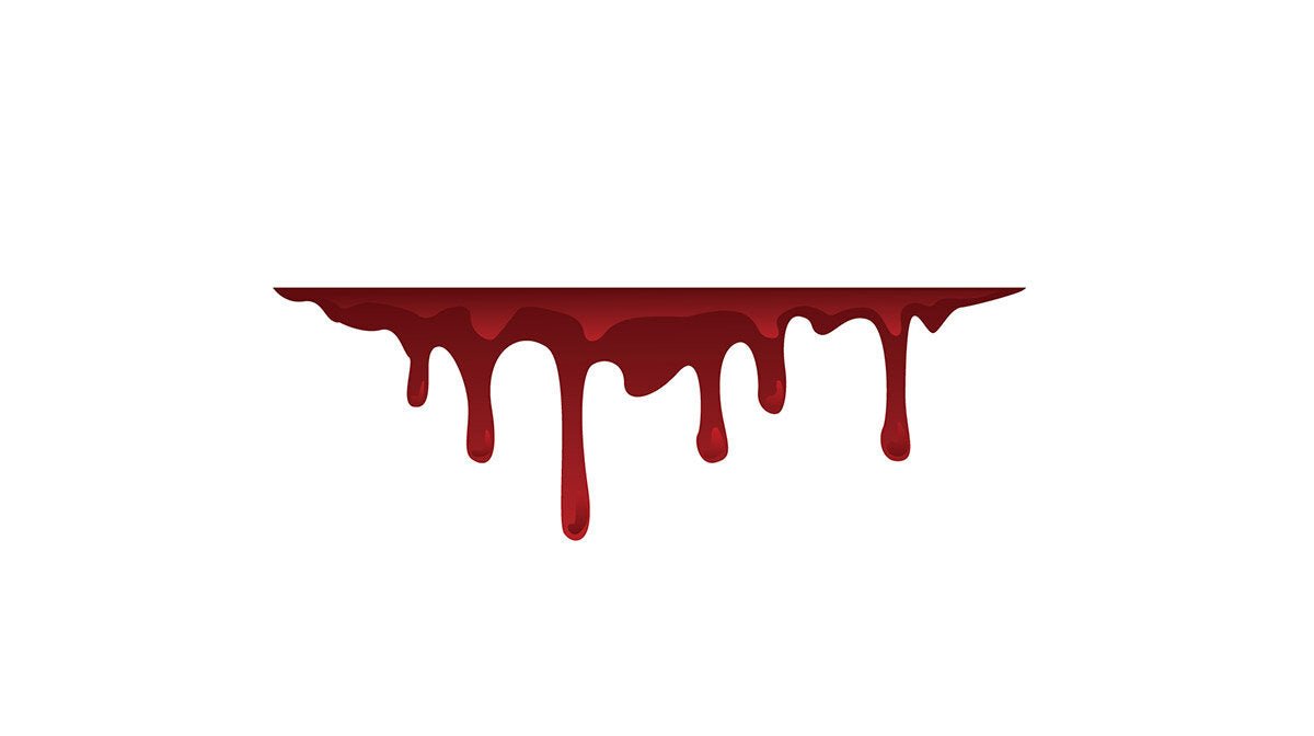 Graphic of red Bloody Drips Decal on a white background, resembling blood or paint with gory Halloween car decoration detail from Cover-Alls.
