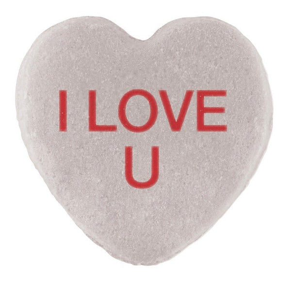 A Cover-Alls Candy Hearts with the phrase "i love u" printed in red letters on a white background, perfect for Valentine's Day.