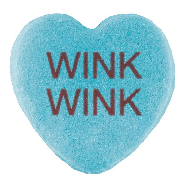 Blue Candy Hearts with "wink wink" written in red text, perfect for Valentine's Day by Cover-Alls.