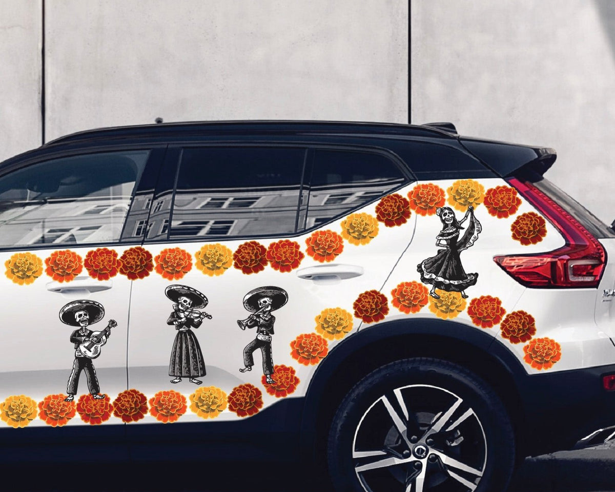 Day of the Dead Mariachi Band car decals with a Halloween twist.