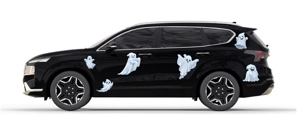 A black SUV with Halloween themed Ghost decals by CoverAlls painted on it.