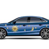 Golden Sun and Moon with Faces - Car Floats Reusable Car Decals