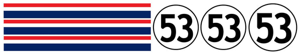 CoverAlls Herbie the Race Car Decals: Red, white, and blue numbers on a white background with a Halloween theme.