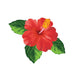  Red Hibiscus + 3 Leaves