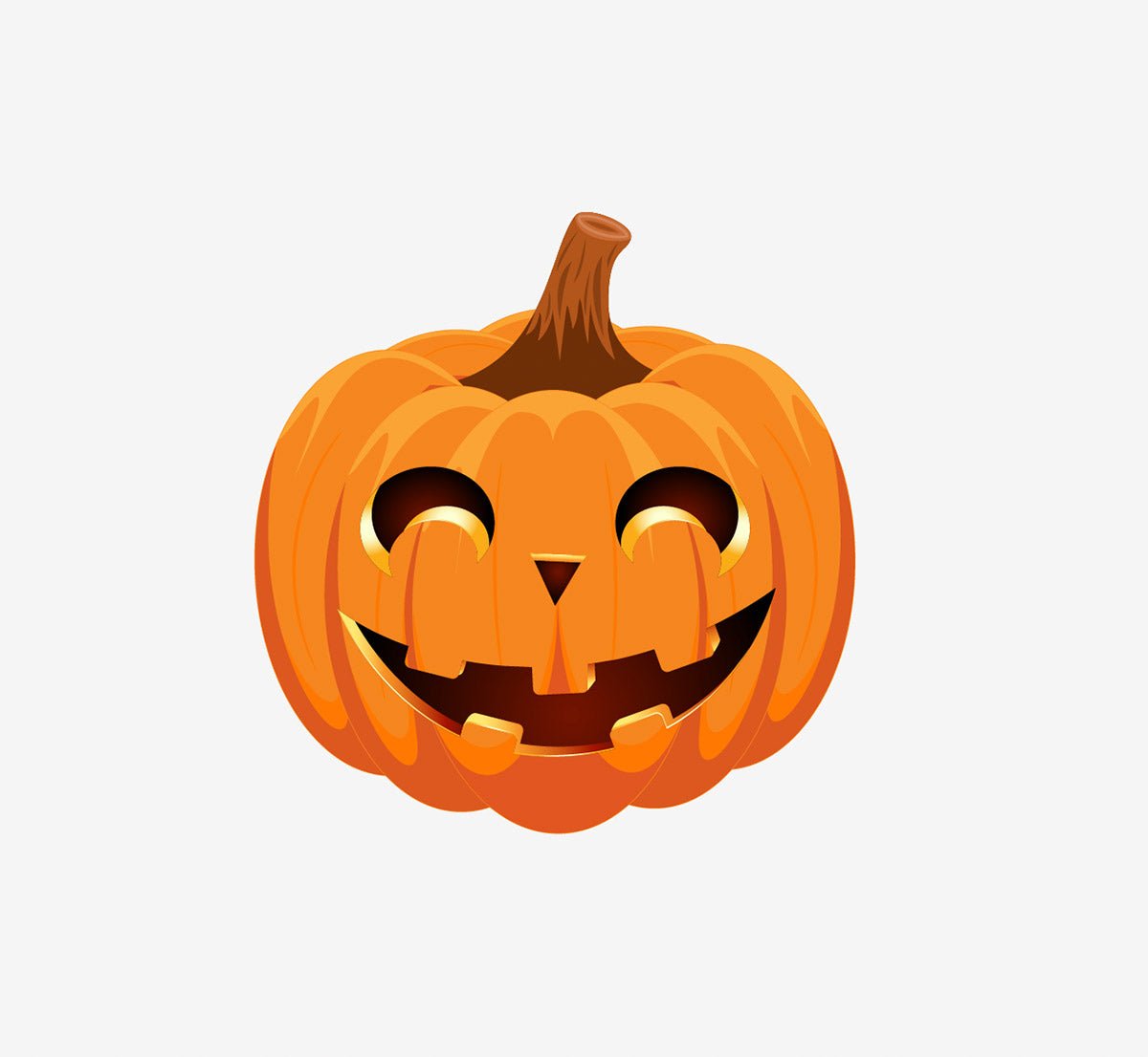 Illustration of a Jack O' Lantern Pumpkin Decal with a smiling face on a plain white background, perfect for Halloween decorations. (Cover-Alls)