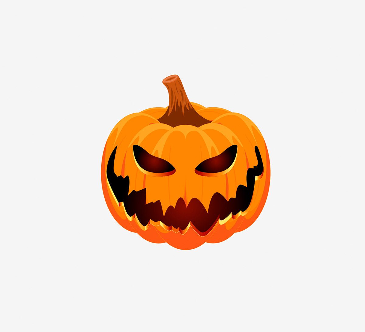 Illustration of a carved Jack O' Lantern Pumpkin Decals with a menacing face, glowing eyes, and jagged teeth, set against a plain white background by Cover-Alls.