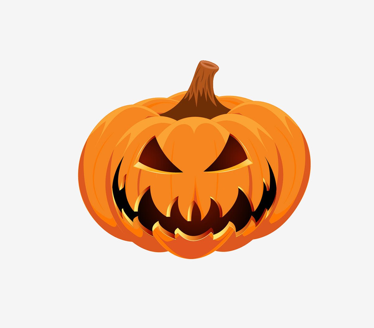 A carved pumpkin, transformed into a menacing Jack O' Lantern with Cover-Alls pumpkin decals, featuring sharp teeth and triangular eyes, displayed on a plain white background.