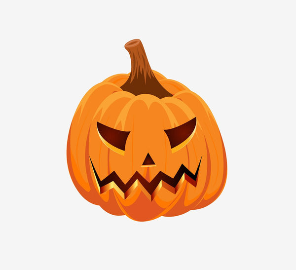 Illustration of a Cover-Alls Jack O' Lantern Pumpkin Decal with a menacing face, isolated on a white background.