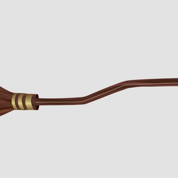 Illustration of a classic wooden Magical Broomstick with a long handle and textured brush, typically used for sweeping during Quidditch season.