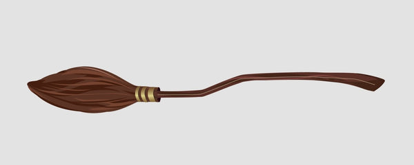 Illustration of a classic wooden Magical Broomstick with a long handle and textured brush, typically used for sweeping during Quidditch season.