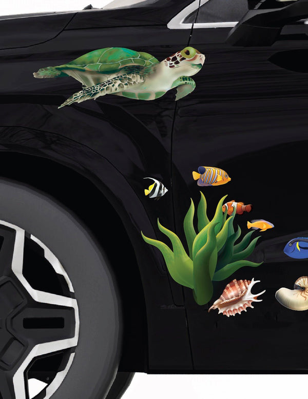 Seaweed and Coral - Car Floats Reusable Car Decals