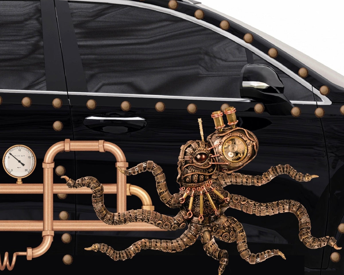A Halloween-themed Steampunk Octopus Decal car.