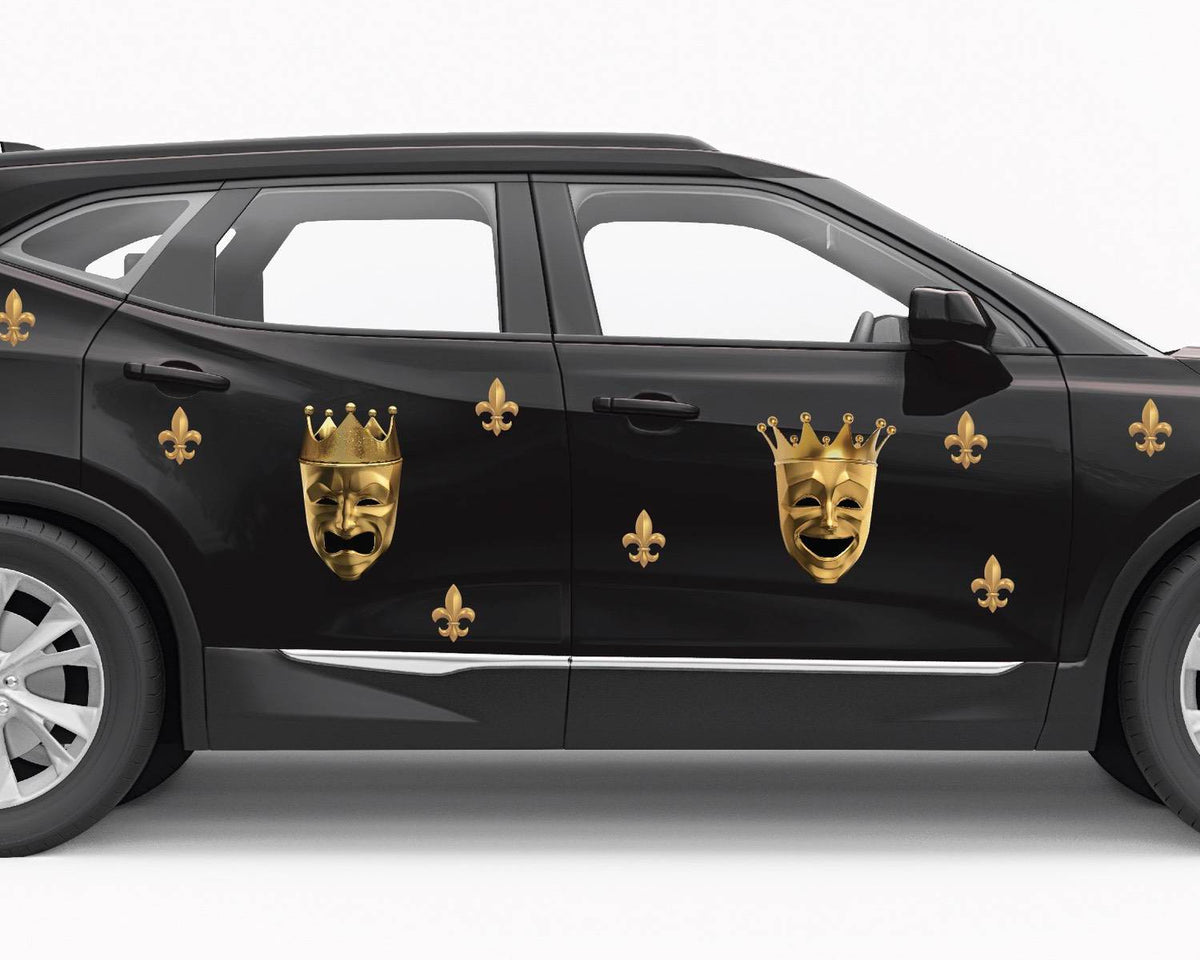 Tragedy & Comedy Gold Theater Masks - Car Floats Reusable Car Decals